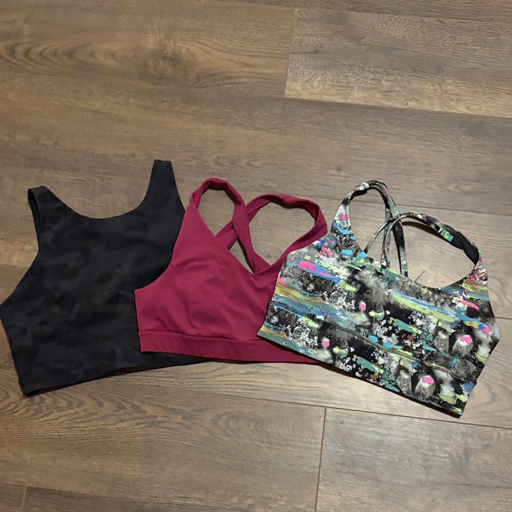 LULULEMON 3-Pack Sports Bras - Black, Wine, Abstract Multicolor